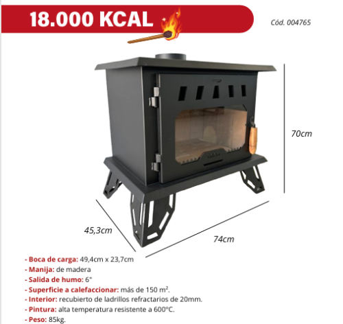 ESTUFA A LEÑA 18000 KCAL